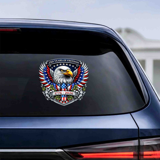 USA 250 Years 1776-2026 Patriotic Eagle Four Flags Shield Car Window Vinyl Decal