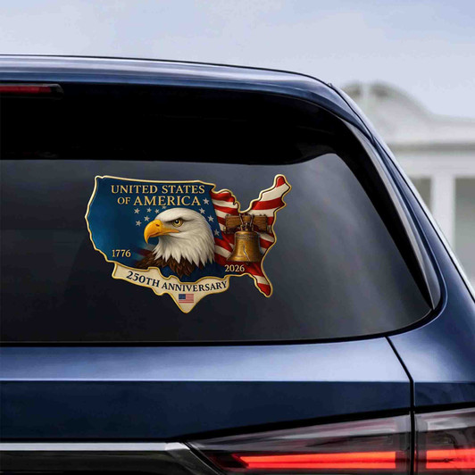 USA Map 250th Anniversary Eagle Car Decal – 1776–2026 Patriotic Sticker