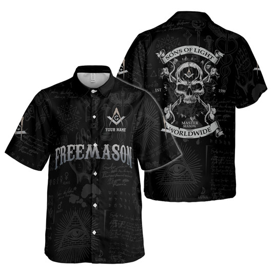Masonic Freemason Sons of Light Skull Button Down Shirt S-5XL