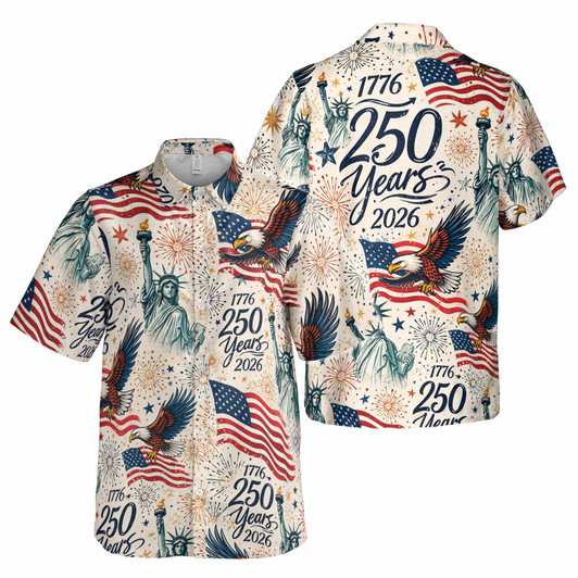 USA 250 Years 1776-2026 Eagle Liberty Patriotic Button Down Shirt S-5XL