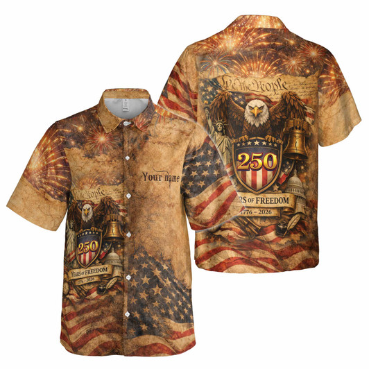 Custom Name USA 250 Years 1776-2026 Patriotic Button Down Shirt S-5XL