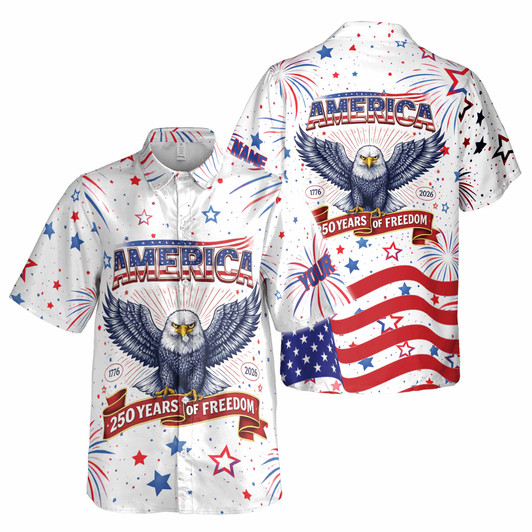 America 250 Years 1776-2026 Patriotic Button Down Shirt S-5XL