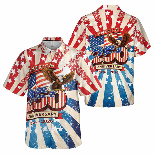 USA 250th Anniversary 1776-2026 Distressed Eagle Button Down Shirt S-5XL