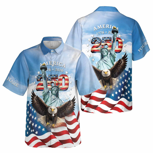 Custom Name USA 250 Years 1776-2026 Liberty Eagle Button Down Shirt S-5XL