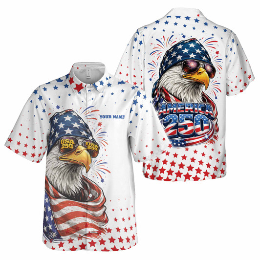 Cool America 250th Eagle Sunglasses Patriotic Button Down Shirt S-5XL