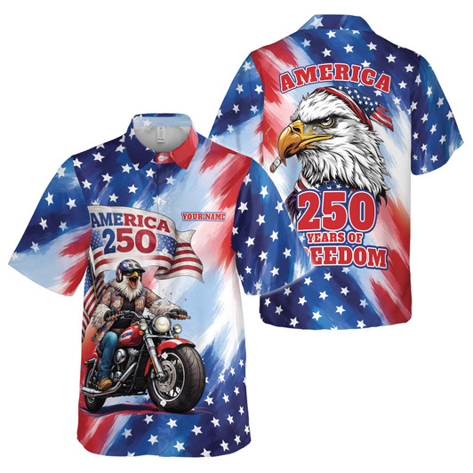 Custom Name 250 Years Freedom Biker Eagle Moto Button Down Shirt S-5XL