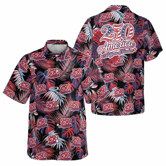 Tropical America 250th Anniversary Floral Patriotic Button Down Shirt S-5XL