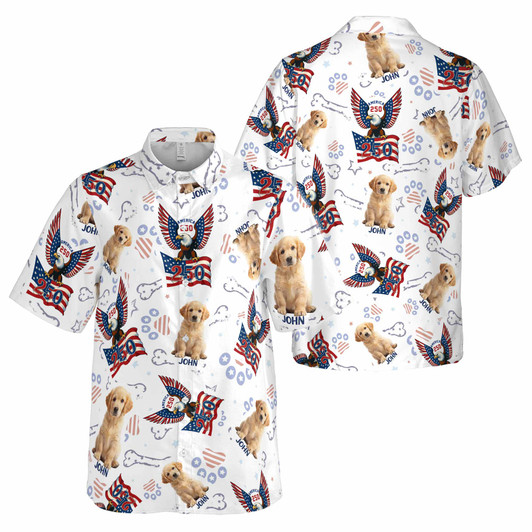Custom Pet Picture 250 Years of America Patriotic Button Down Shirt S-5XL