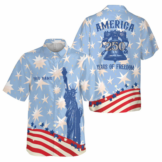 Personalized Liberty Bell Statue of Liberty Patriotic Button Down Shirt S-5XL