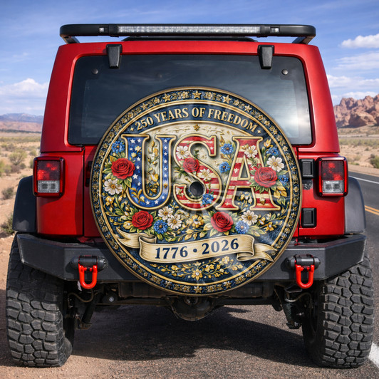 USA Anniversary 250 Years of Freedom Floral Spare Tire Cover