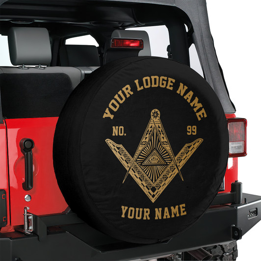 Custom Masonic Symbol Mason Pyramid All Seeing Eye Black Gold Spare Tire Cover