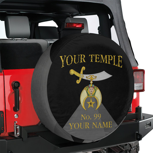 Custom Shriners Symbol Masonic Pyramid Background Black Yellow Spare Tire Cover
