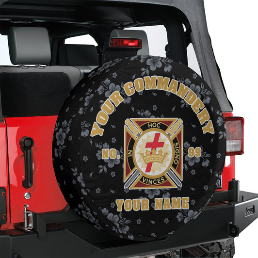 Custom Knights Templar Symbol Masonic Floral Black White Yellow Spare Tire Cover