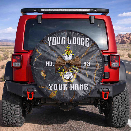 Customized Wings Down Scottish Rite 33° Masonic Gold Vein Gray Spare Tire Cover