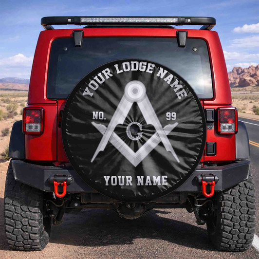 Customized Masonic Symbol Mason Geometric Black White Spare Tire Cover
