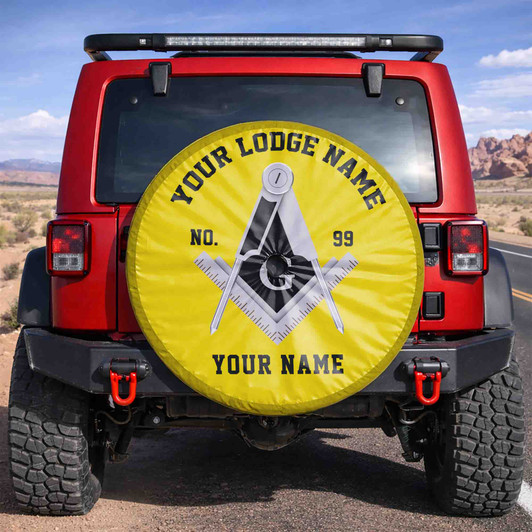 Customized Masonic Symbol Mason Geometric Yellow Black White Spare Tire Cover