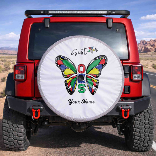 Custom OES Pentagon Down Symbol Sistar Butterfly White Colorful Spare Tire Cover