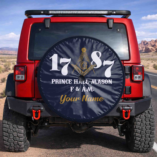 Custom Masonic Prince Hall Mason 1787 Dark Blue White Yellow Spare Tire Cover