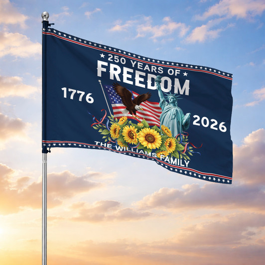 Customized Family Name 250 Years of Freedom Liberty Sunflower House Flag