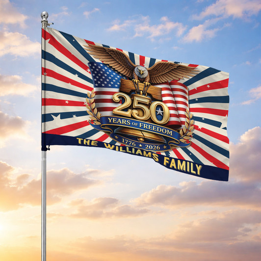 Customized Family Name 250 Years of Freedom Liberty Bell Eagle House Flag