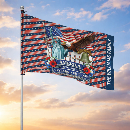 Customized Family Name America 250 Years of Freedom Liberty Eagle House Flag