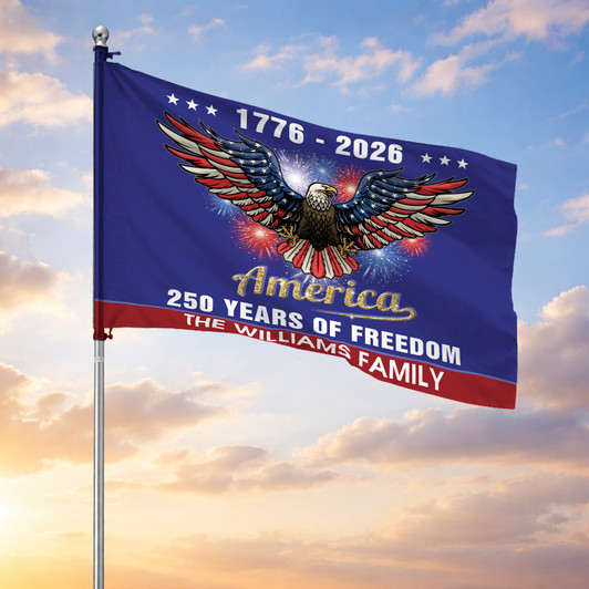 Personalized Family Name Majestic America 250 Years of Freedom Script House Flag