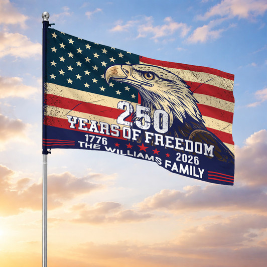 Customized Family Name Vintage Patriotic 250 Years of Freedom Rustic House Flag