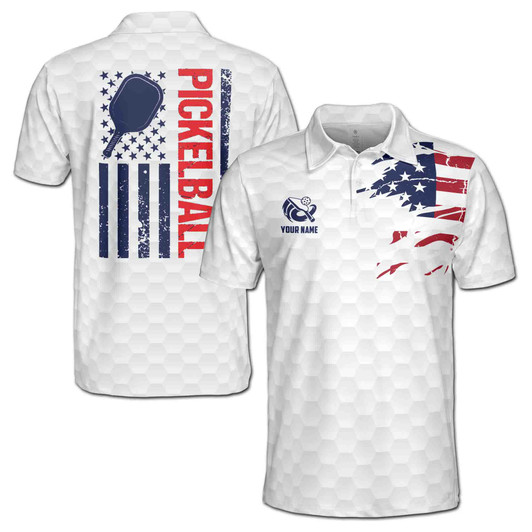 Customized USA Flag Pattern Pickleball Lover Patriotic Men's Polo Shirt S-5XL