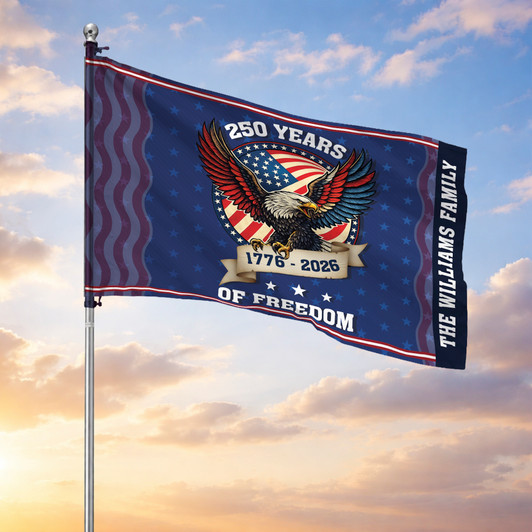 Personalized Family Name 250 Years of Freedom Wavy Patriotic Eagle House Flag