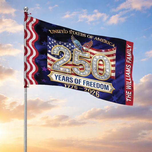 Customized FamilyCustomized Family Name 250 Years of Freedom Diamond Sparkle Pattern House Flag