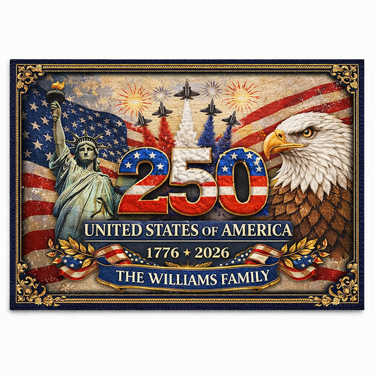 America 250th Anniversary Custom Name Doormat Liberty Eagle 1776-2026 Welcome Mat