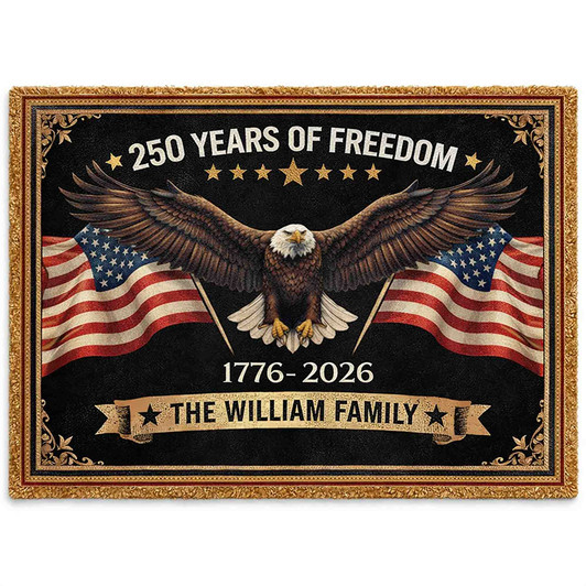 USA 250 Years of Freedom Custom Name Doormat Patriotic Eagle 1776-2026 Welcome Mat
