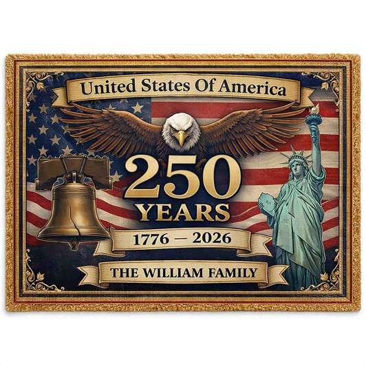 America 250th Anniversary Custom Name Doormat Liberty Bell Statue Patriotic Rug
