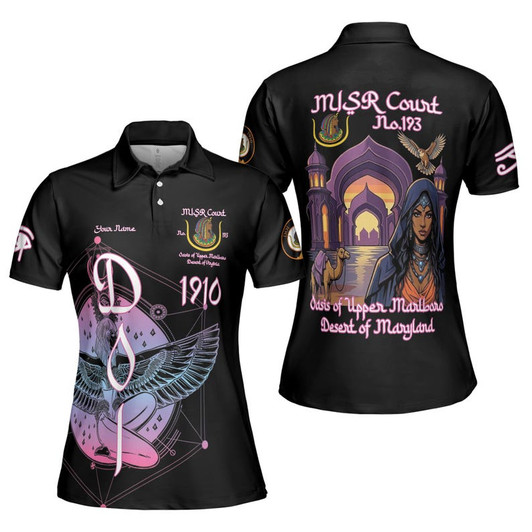 Personalized Court Name DOI Daughters Of Isis Purple Lady Shriners AEAONMS Women's Polo Shirt Size S-5XL