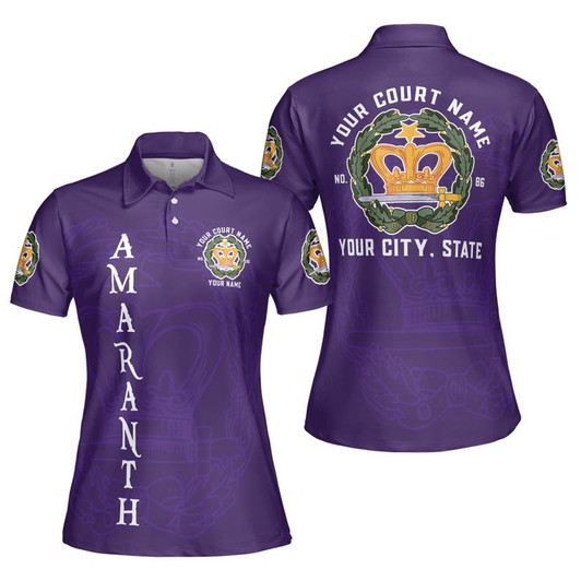 Custom Name Court Order of the Amaranth OES Freemasonry Women's Polo Shirt Size S-5XL