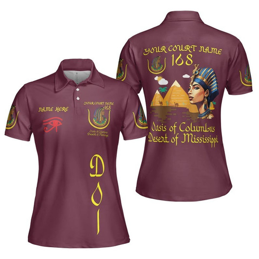 Custom Court Name DOI Daughters Of Isis Pyramid Egypt Queen Shriners Aeaonms Women's Polo Shirt Size S-5XL