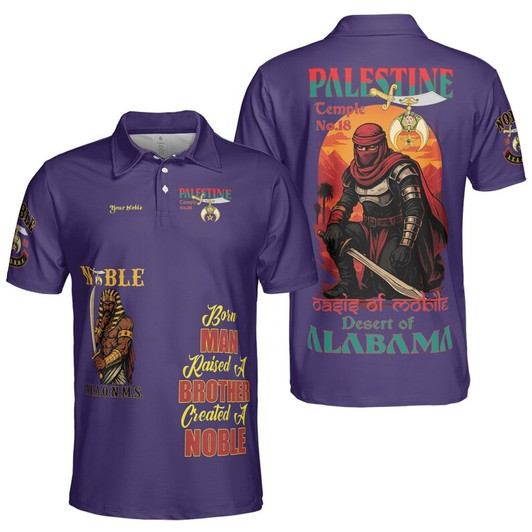 Custom Temple Name Nobles 1983 AEAONMS Warrior Sons Of The Desert Shriners Prince Hall 3D Men's Polo Shirt S-5XL