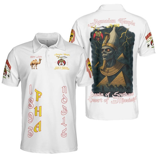 Custom Temple Name Nobles Mystic Shrine AEAONMS 1893 PHA Mythical Pharaoh Freemasonry 3D Men's Polo Shirt S-5XL