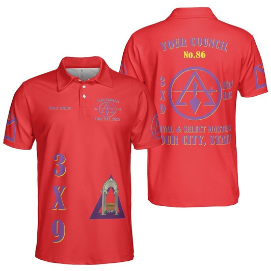 Custom Council Royal and Select Masters Freemasonry Fiat Lux 3D Men's Polo Shirt S-5XL