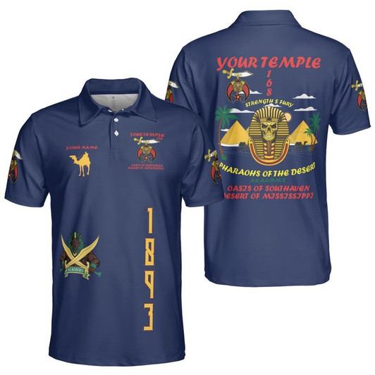 Custom Temple Nobles 1893 Pharaohs Of The Desert AEAONMS Mystic Shrine 3D Men's Polo Shirt S-5XL