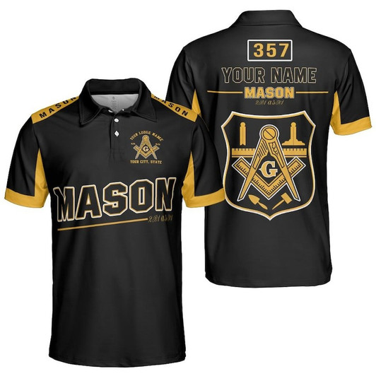 Prince Hall Mason The Brotherhood Black Gold Custom Name 3D Men's Polo Shirt S-5XL