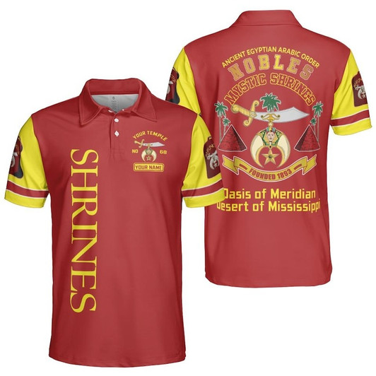 Custom Temple Name Shriners Nobles Anclient Egyptian Freemason 3D Men's Polo Shirt S-5XL