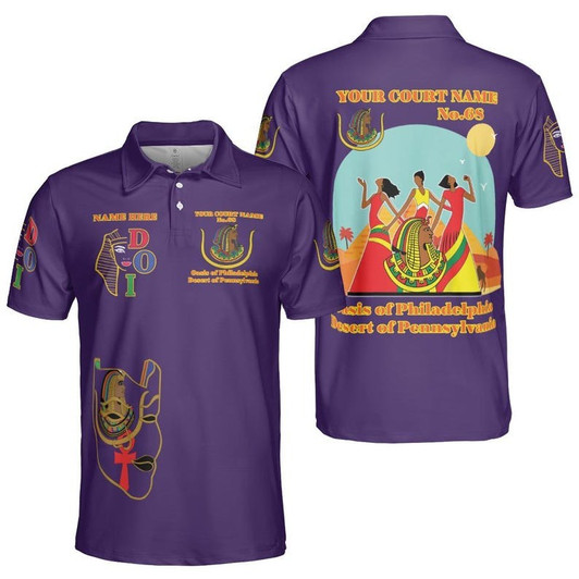 Custom Name DOI Daughters Of Isis Orange Queen Shriners Aeaonms 3D Men's Polo Shirt S-5XL
