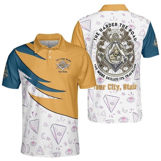 Personalized Lodge Name Freemasonry The Harder The Road Its Traverller Illuminati Pattern 3D Men's Polo Shirt S-5XL