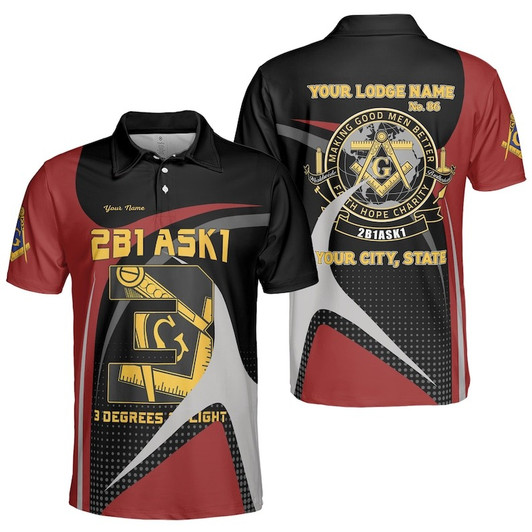 Personalized Lodge Name Making Good Men Better 2B1Ask1 3 Degrees Of Light Freemasonry 3D Men's Polo Shirt S-5XL
