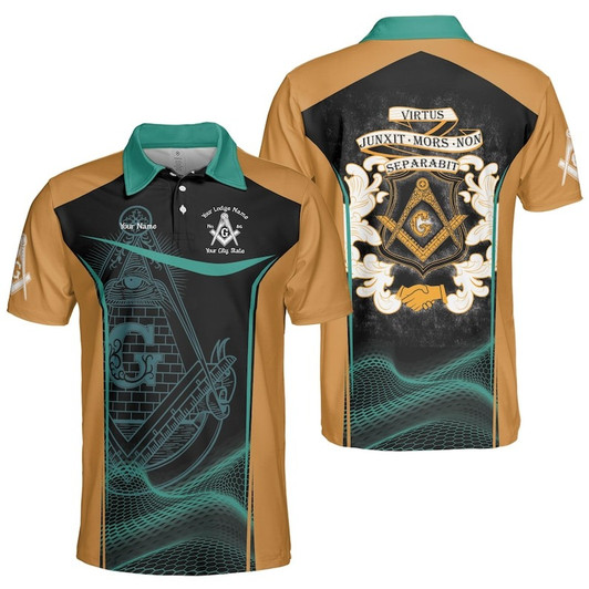 Personalized Lodge Name Masonic Virtus Junxit Mors Non Separabit Freemasonry 3D Men's Polo Shirt S-5XL