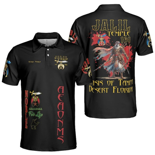 Custom Temple Name Nobles Mystic Shrine AEAONMS Warrior Freemasonry 3D Men's Polo Shirt S-5XL