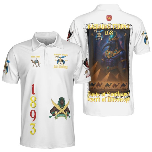 Custom Temple Name Nobles Mystic Shrine AEAONMS God of Wisom PHA Freemasonry 3D Men's Polo Shirt S-5XL