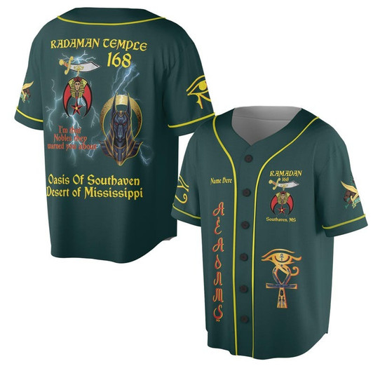 Custom Temple Name Nobles Mystic Shrine AEAONMS You've Been Warned 3D Baseball Jersey Shirt Size S-5XL