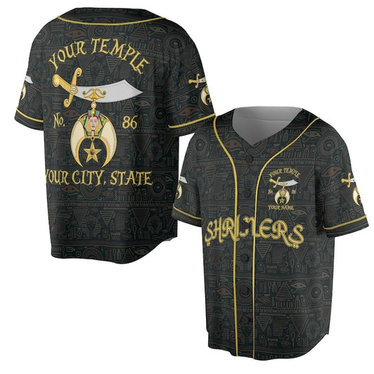 Custom Name Temple Shriners Noble Ancient Egyptian Tribal Freemason 3D Baseball Jersey Shirt Size S-5XL